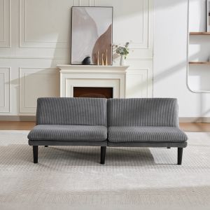 Sofá cama 2 plazas terciopelo gris respaldo ajustable para salón
