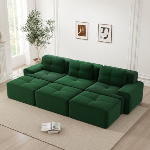 Sofá modular sin estructura cordón verde 3 plazas con asiento profundo