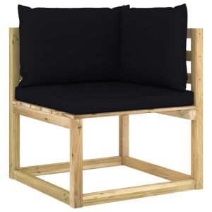 vidaXL sofá de esquina de jardín con cojines madera impregnada verde
