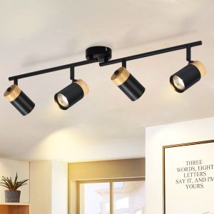 Nettlife lámpara  4 focos de madera gu10 negro orientable 330° para salón