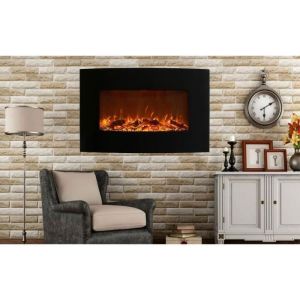 Chimenea eléctrica negra curva 90 cm, llama LED, 2000w, termostato y mando