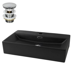 Lavabo cerámico rectangular con juego de drenaje cromado 605x365x130 mm