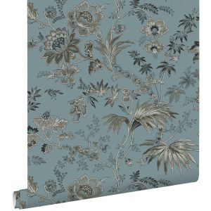 Estahome papel pintado flores vintage azul vintage 50 x 900 cm