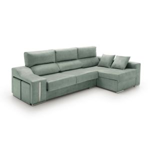 Sofa chaise longue reclinable con puffs serena agua marina derecha