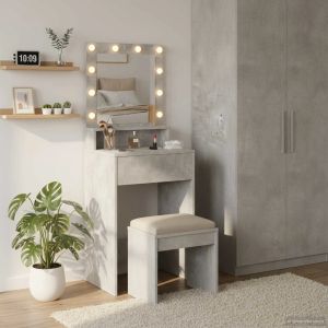 Mesa de maquillaje con luces LED gris concreto 50x41x135 cm oif871897