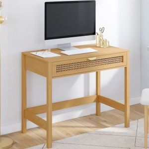 Escritorio compacto de rejilla de madera natural - 90 cm