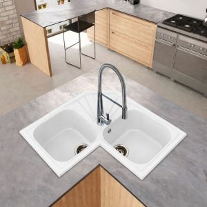 Fregadero angular ícaro 2 senos 76,5x76,5 resina blanco mueble 80 cm