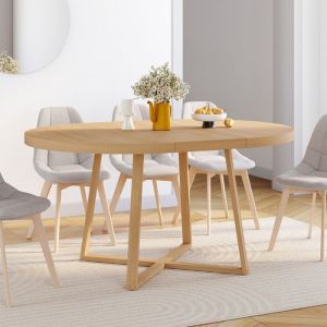 Mesa de comedor redonda extensible de haya 110-150 cm