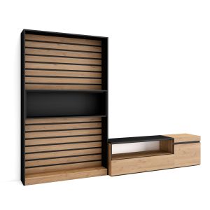 Muebles de salón para tv, 260x35x186cm, roble y negro rf2531