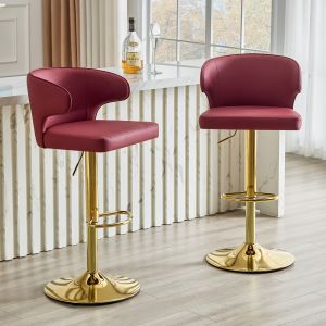 Taburete de bar con respaldo giratorio altura regulable rojo pu