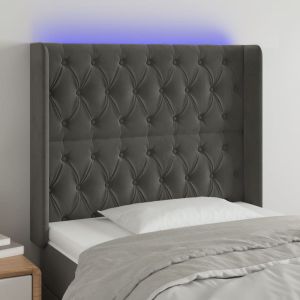Cabecero con LED de terciopelo gris oscuro 93x16x118/128 cm eso9658