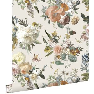 Estahome papel pintado flores vintage beige 53 cm x 10.05 m