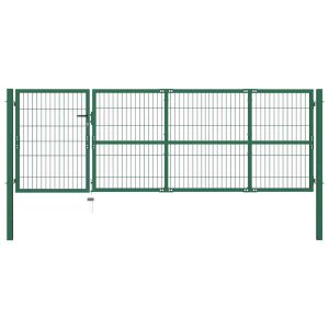 vidaXL puerta de jardín con postes 350x100 cm acero verde