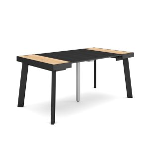 Mesa consola extensible, 160x90x73cm, roble y negro, patas de madera rf2996