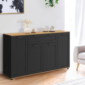 Aparador de madera negra vito, 4 puertas, 1 cajón, 140 cm
