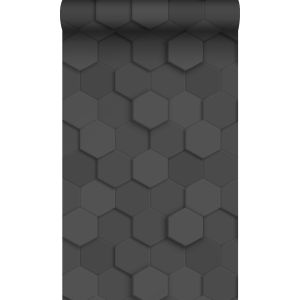 Origin papel pintado estampado hexagonal 3d negro 53 cm x 10.05 m