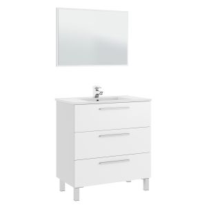 Mueble de baño alise 3 cajones, espejo y con lavabo, color blanco brillo