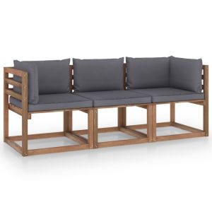 vidaXL sofá de jardín de palets 3 plazas con cojines antracita