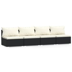 vidaXL sofá de 4 plazas con cojines ratán sintético negro