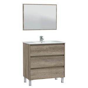 Mueble de baño devin 3 cajones, espejo y lavabo resina, color nordik