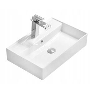 Lavabo cerámico sobre encimera, 56x38x12 cm, blanco