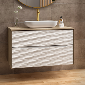 Mueble baño suspendido con tapa y lavabo | roble natural - blanco 100cm