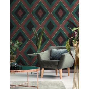 Papel pintado texturizado tnt rombo etnico masai verde