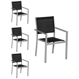 Juego de 4 sillas de aluminio gris textileno negro