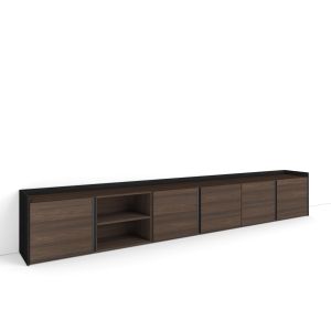 Mueble tv, 309x35x50cm, roble oscuro y negro rf4567