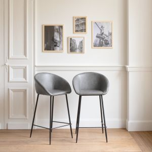 Pack de 2 taburetes de bar de polipiel achille gris ocuro