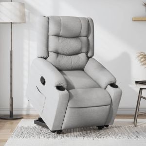 Sillón reclinable elevable de tela gris claro qweo8252