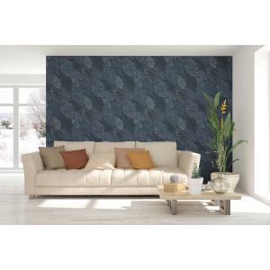 Papel pintado texturizado etnico tnt hojas multicolor azul