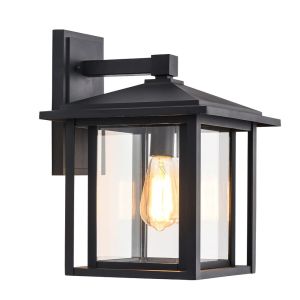 Aplique exterior avenida vintage negro con pantalla de cristal 1xE27 ip23