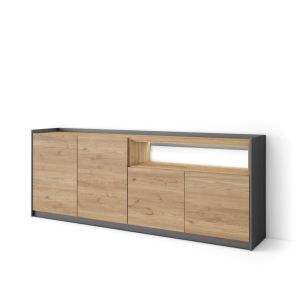 Aparador para salón, 207x37x80cm, roble y negro, LED rf4941