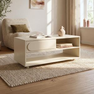 Mesa de centro beige 110 cm 1 cajón acabado melamina flora
