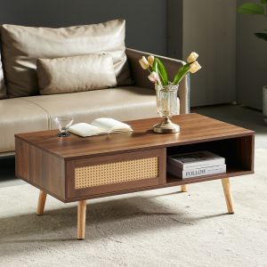 Mesa de centro con puerta corredera mdf marrón 40x105x55cm