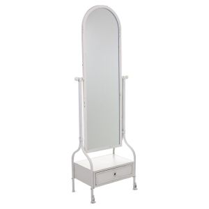Espejo de pie y cajón de metal blanco 65x38x184