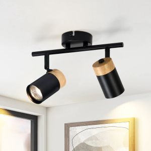 Nettlife lámpara  2 focos de madera negra gu10 LED orientable 330° para