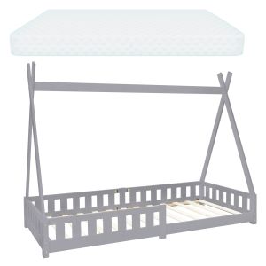 Cama infantil tipi madera de pino 90 x 200 cm gris ml-design