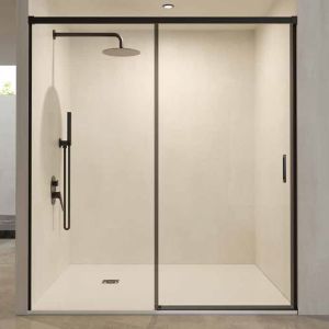Mampara ducha corredera 1 puerta 1 fijo | negro mate 130cm (adap.126,1-131)
