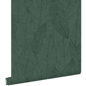 Estahome papel pintado hojas dibujadas verde oscuro 53 cm x 10.05 m