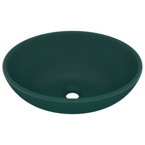 vidaXL lavabo de lujo ovalado cerámica verde oscuro mate 40x33 cm