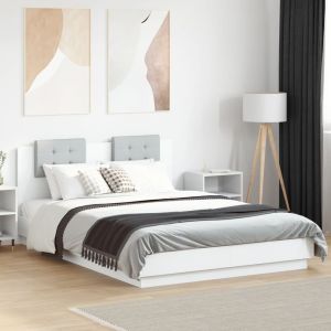 Cama con cabecero y luces LED blanco 140x200 cm es8347
