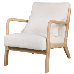 Zack-sillón en tejido curly ecru y madera natural