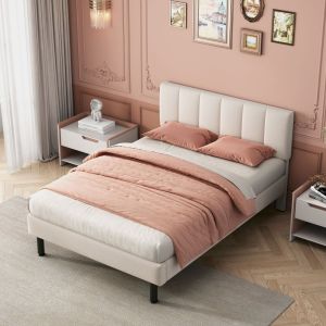 Gestoffeerd bed 140x190 cm met lattenbodem en ijzeren poten sherpa – beige