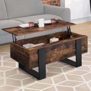 Mesa baja elevable bicolor madera envejecida/negro - 97,5x50x40 cm