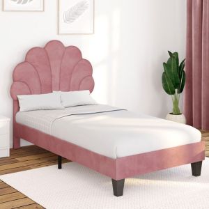 Cama sencilla con forma de concha de terciopelo rosa empolvado 90x190 cm