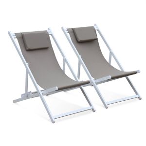 Tumbona de aluminio multi posiciones, set de 2 pardo 99x88.5x58 cm