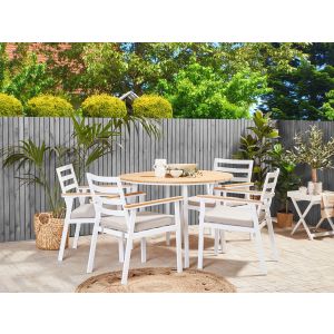 Conjunto de comedor exterior 4 plazas cavoli con cojines metal beige