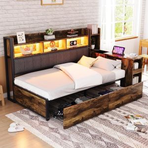 Sofa cama hierro 90x200cm con almacenaje LED y escritorio